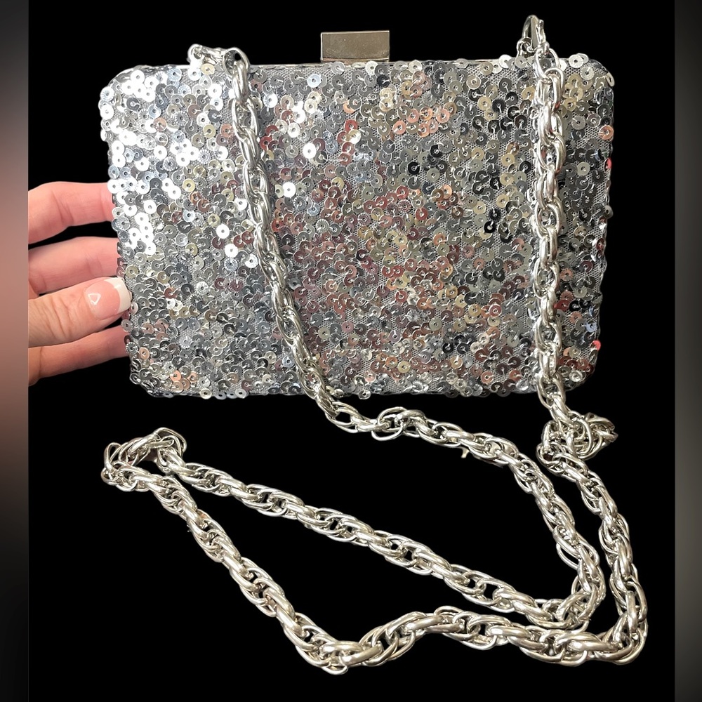 White House/Black Market Silver sparkling clutch